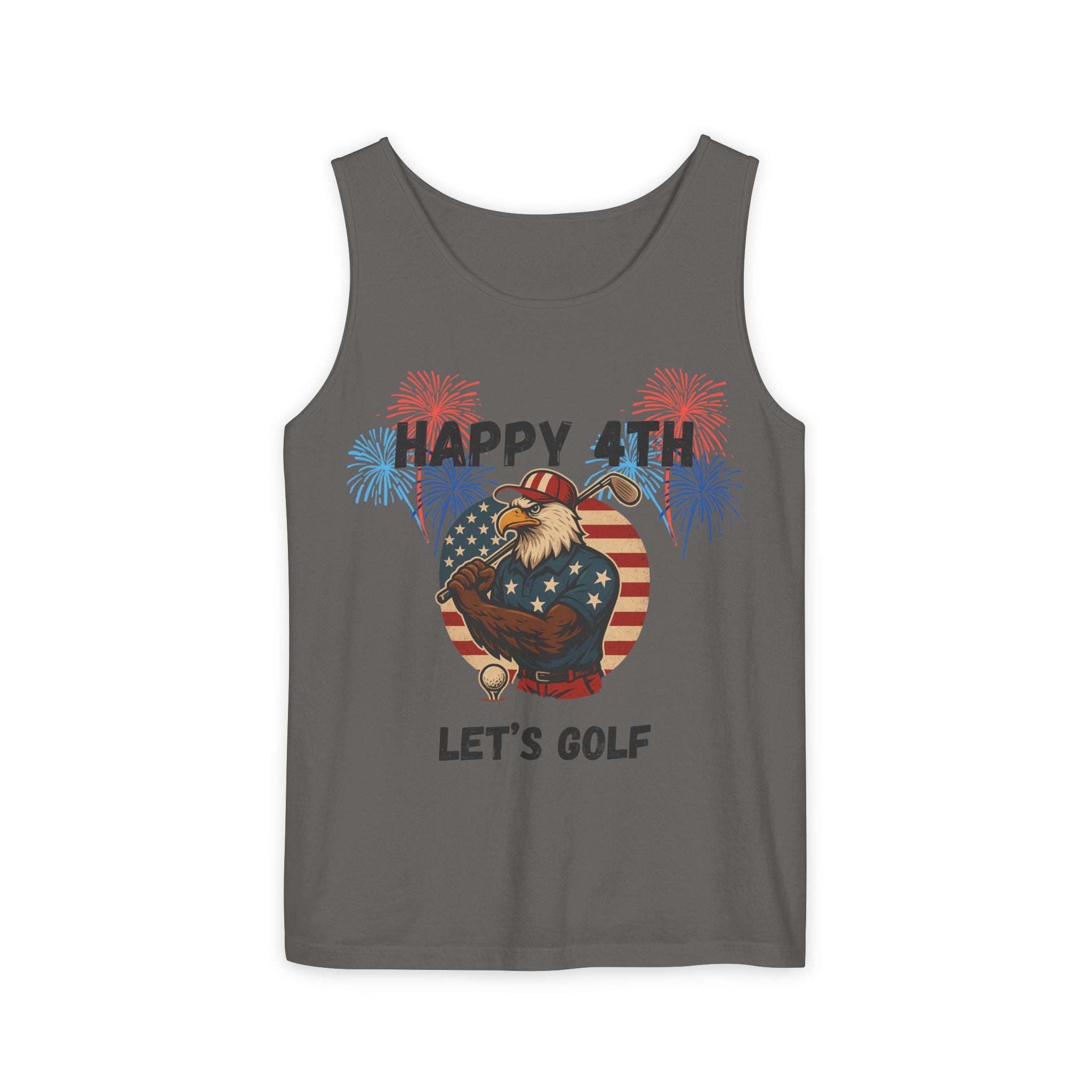 4th of July Golf Tank Top - "Happy 4th Let's Golf" Patriotic Gnome Tank