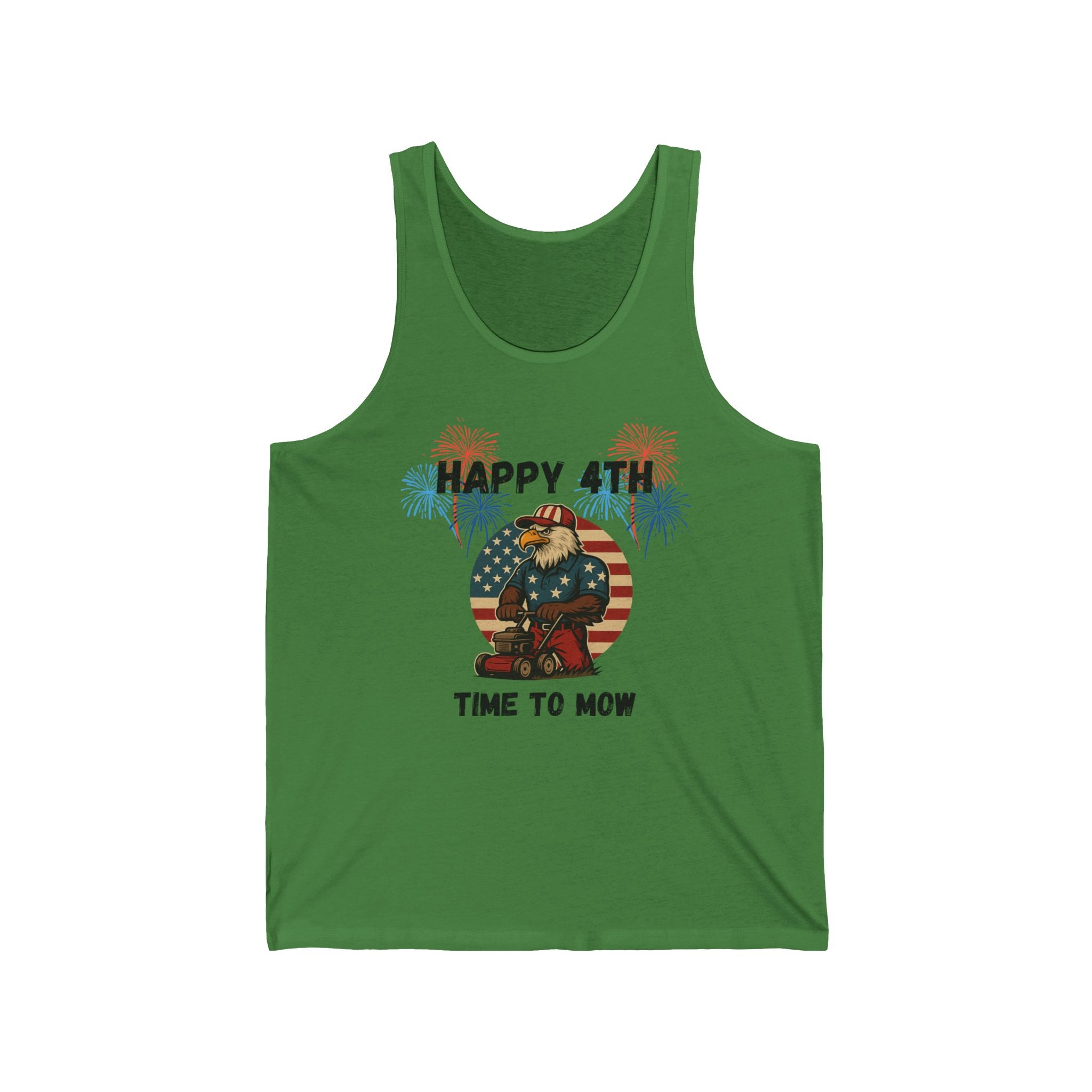 Fourth of July Lawn Mower Tank — "Happy 4th Time to Mow" Patriotic Tank Top