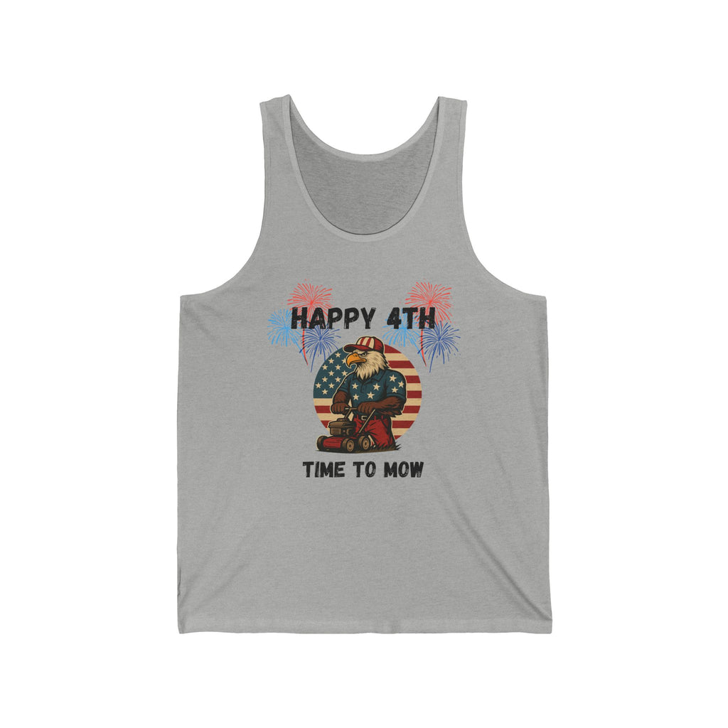 Fourth of July Lawn Mower Tank — "Happy 4th Time to Mow" Patriotic Tank Top