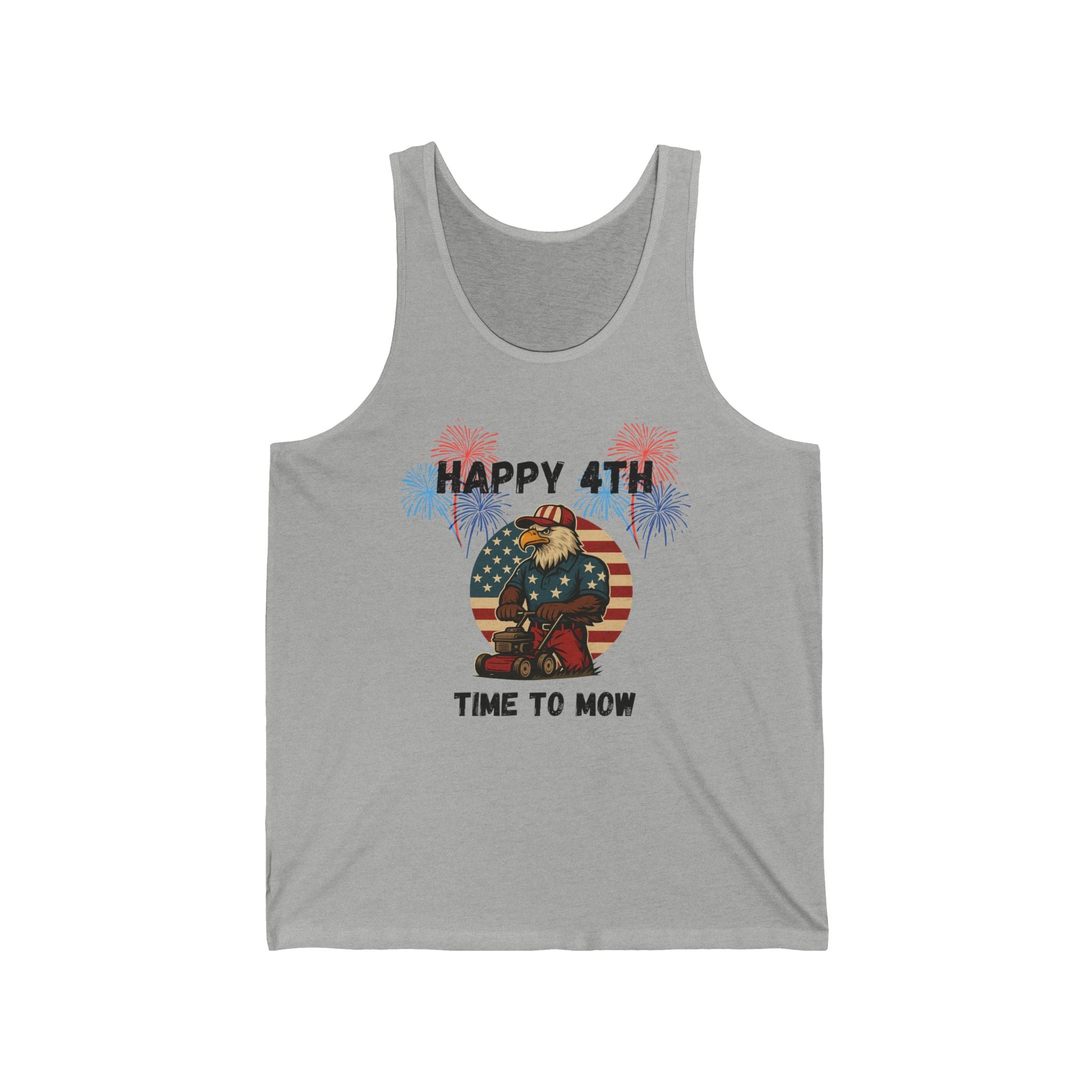 Fourth of July Lawn Mower Tank — "Happy 4th Time to Mow" Patriotic Tank Top