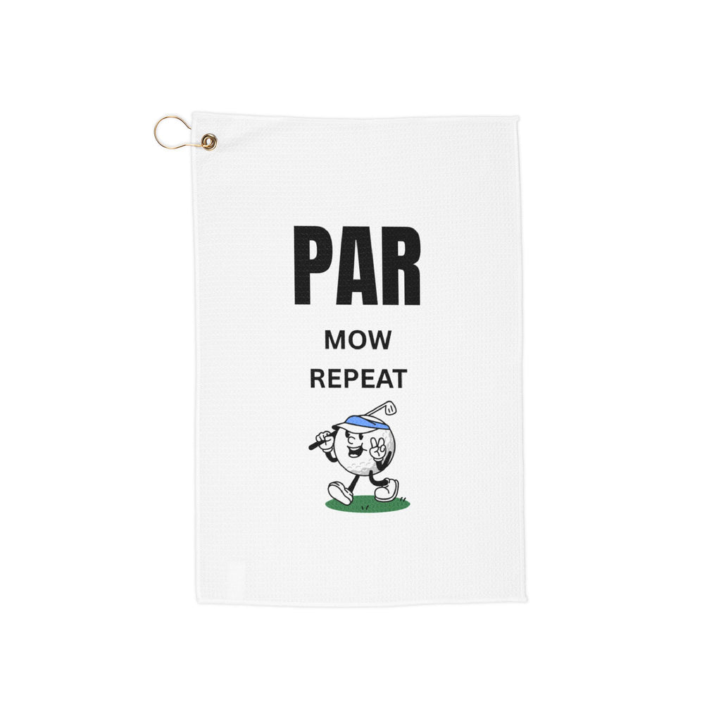 Golf Towel — "Par Mow Repeat" Funny Golf Club Towel with Grommet (Gift for Golfers)