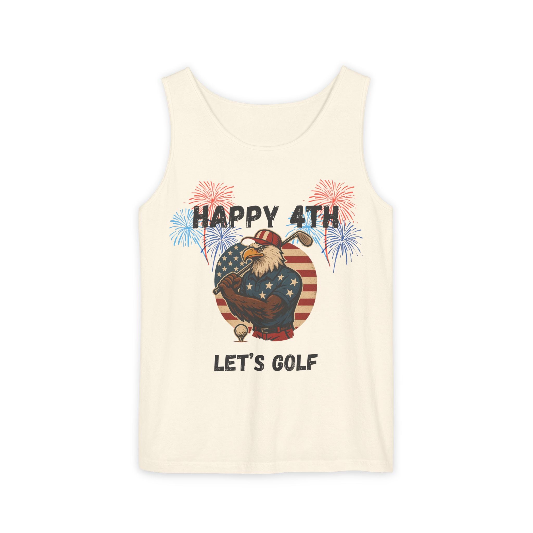 4th of July Golf Tank Top - "Happy 4th Let's Golf" Patriotic Gnome Tank