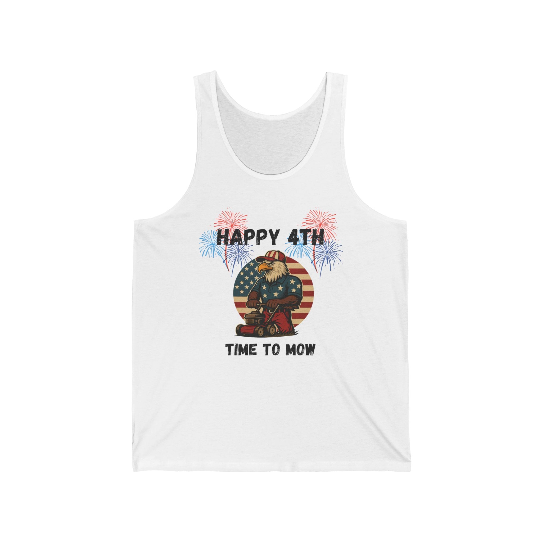 Fourth of July Lawn Mower Tank — "Happy 4th Time to Mow" Patriotic Tank Top