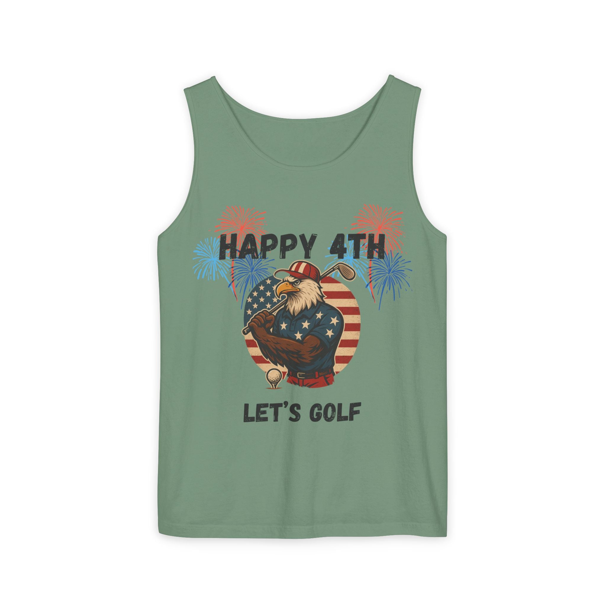 4th of July Golf Tank Top - "Happy 4th Let's Golf" Patriotic Gnome Tank