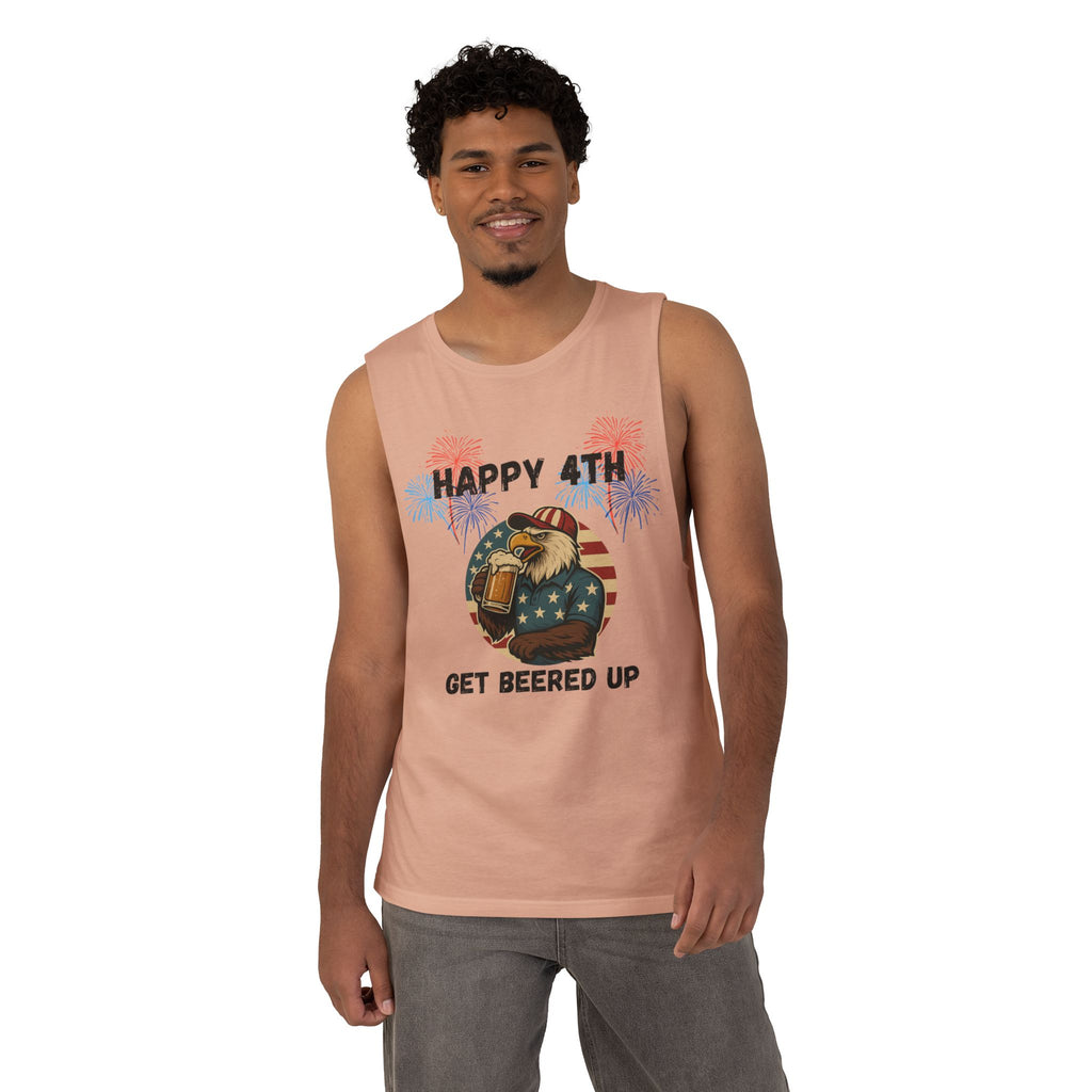 4th of July Tank Top — "Happy 4th Get Beered Up" Patriotic Eagle Beer Muscle Tee