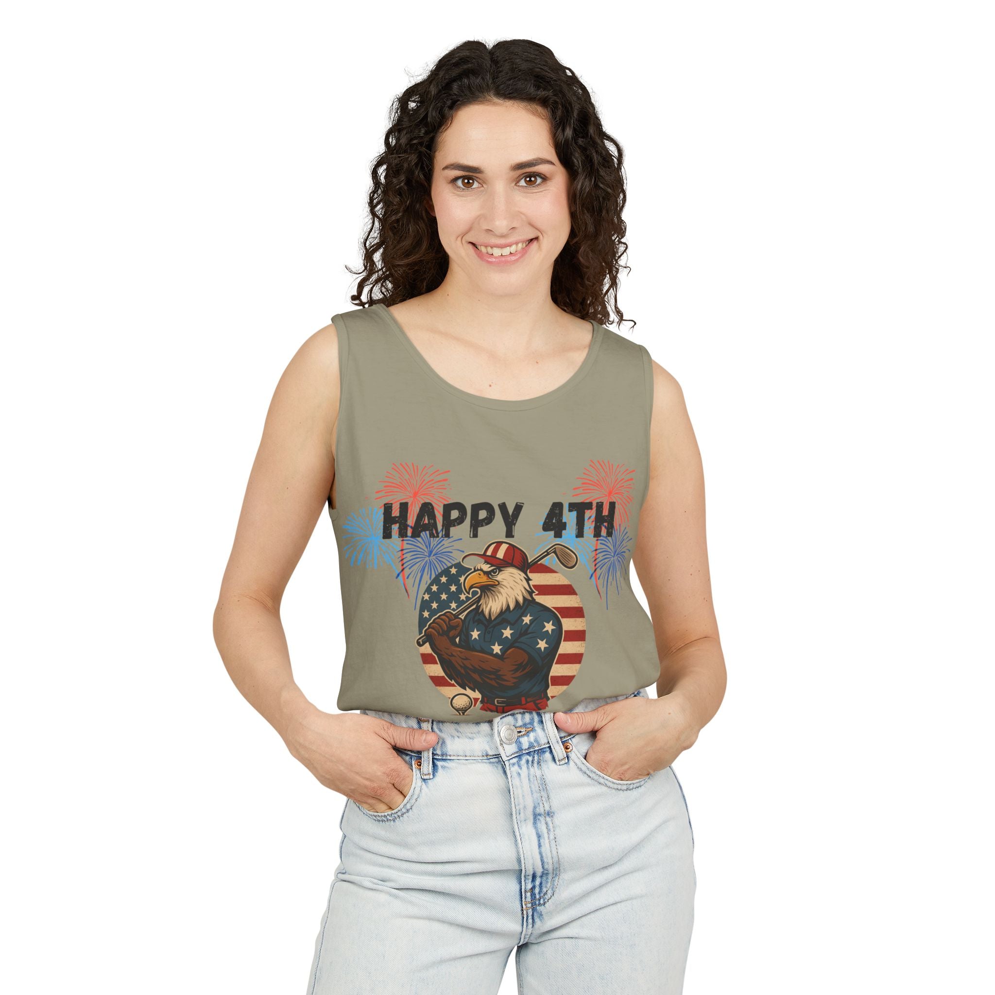 4th of July Golf Tank Top - "Happy 4th Let's Golf" Patriotic Gnome Tank