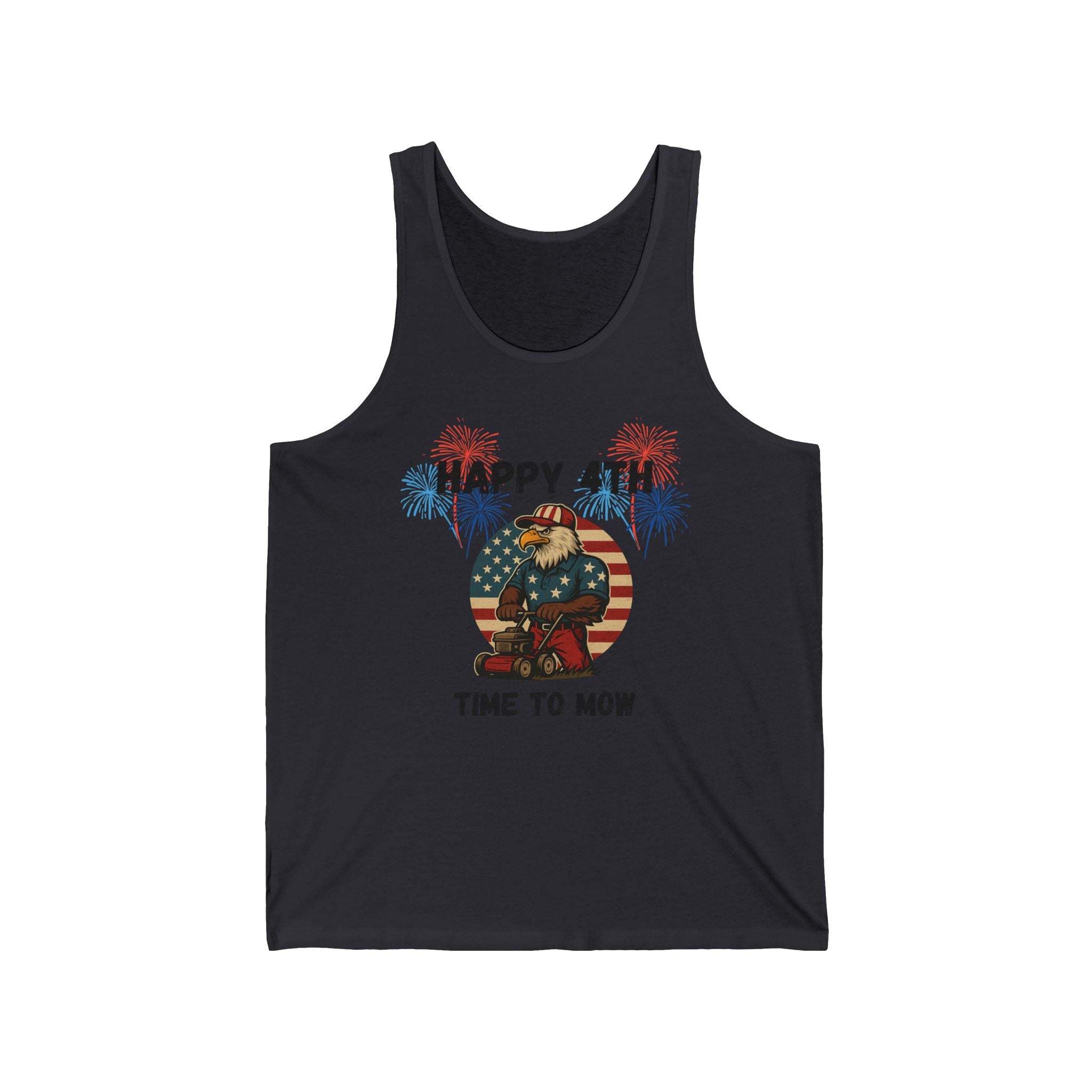 Fourth of July Lawn Mower Tank — "Happy 4th Time to Mow" Patriotic Tank Top