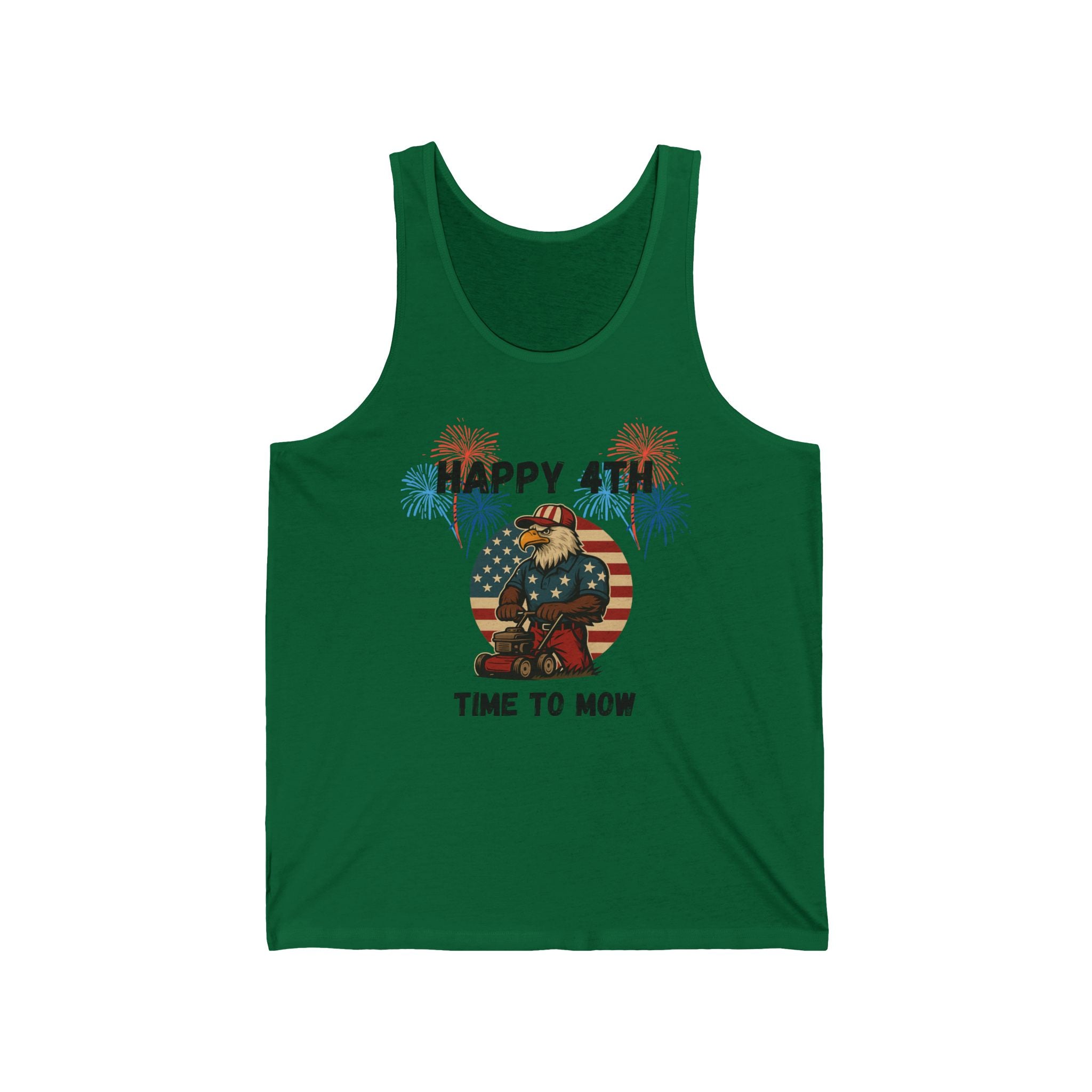 Fourth of July Lawn Mower Tank — "Happy 4th Time to Mow" Patriotic Tank Top