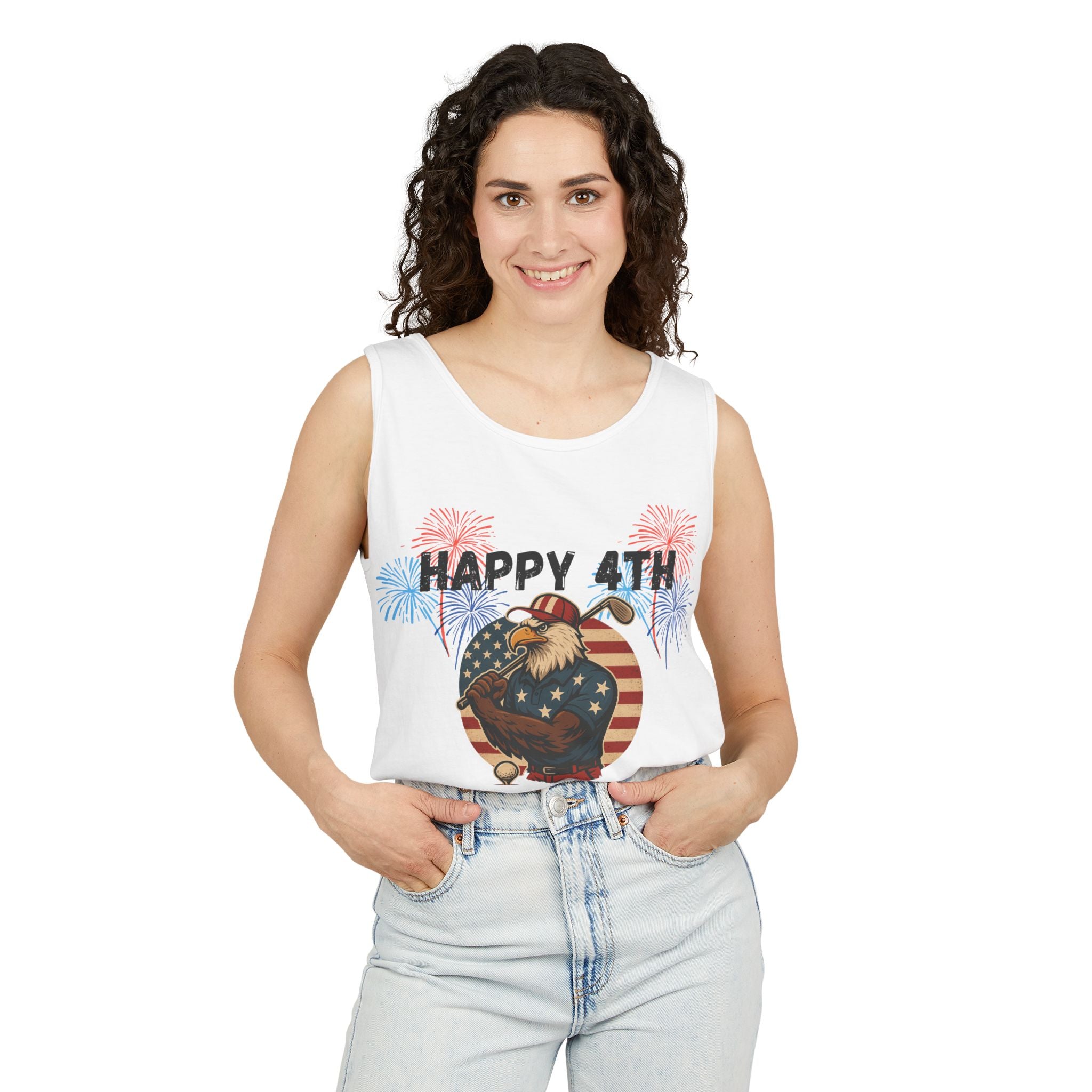 4th of July Golf Tank Top - "Happy 4th Let's Golf" Patriotic Gnome Tank