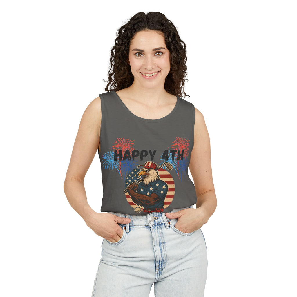 4th of July Golf Tank Top - "Happy 4th Let's Golf" Patriotic Gnome Tank