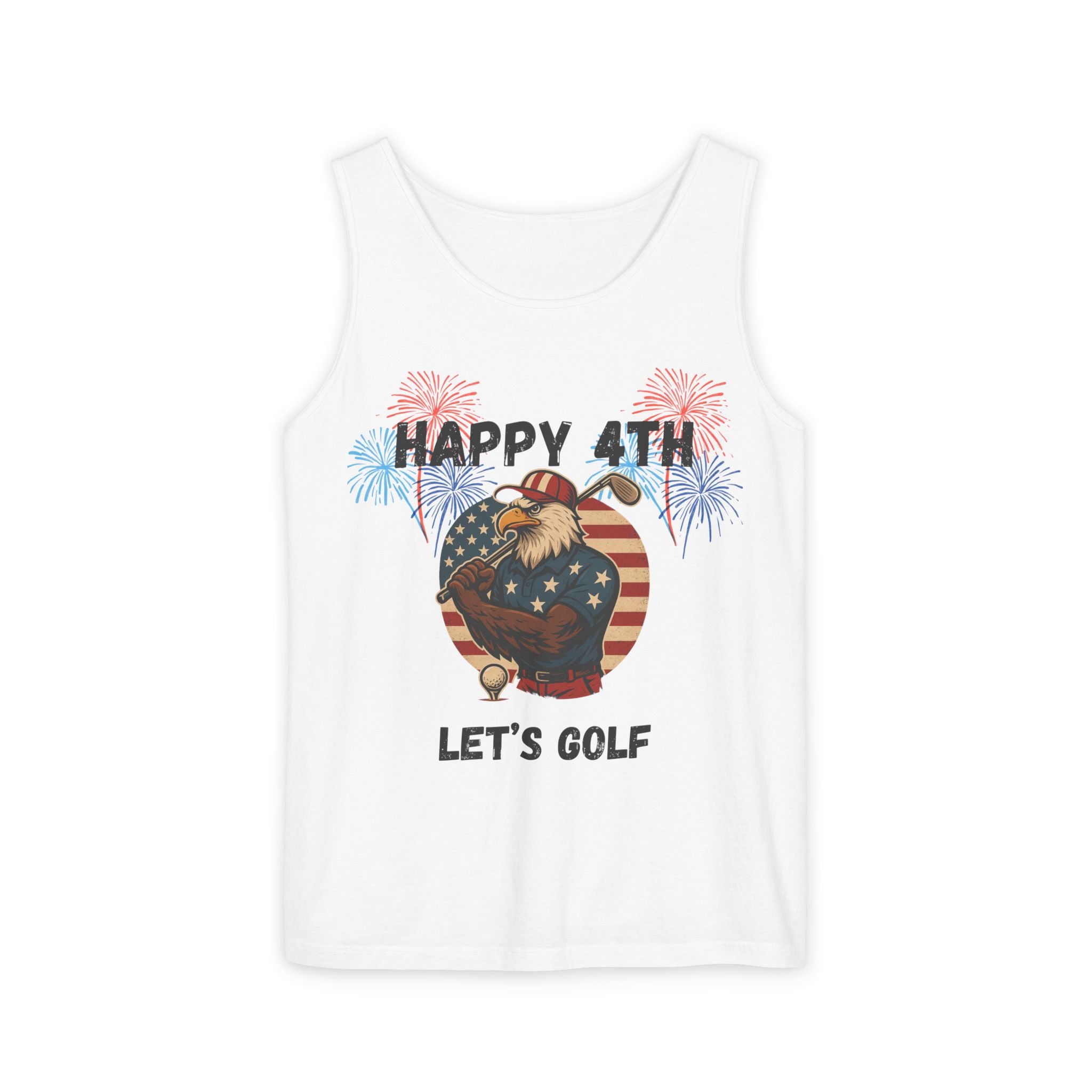 4th of July Golf Tank Top - "Happy 4th Let's Golf" Patriotic Gnome Tank