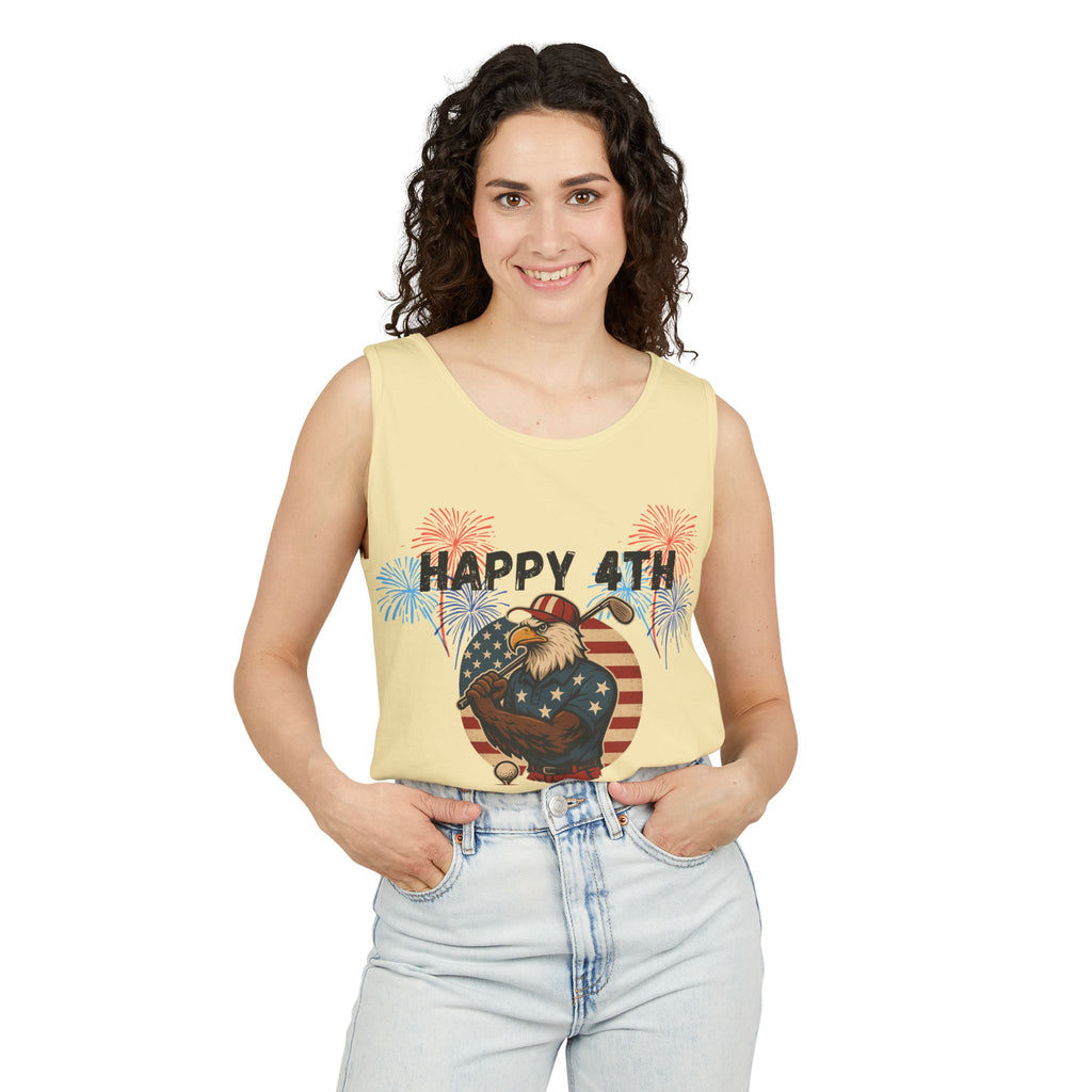 4th of July Golf Tank Top - "Happy 4th Let's Golf" Patriotic Gnome Tank