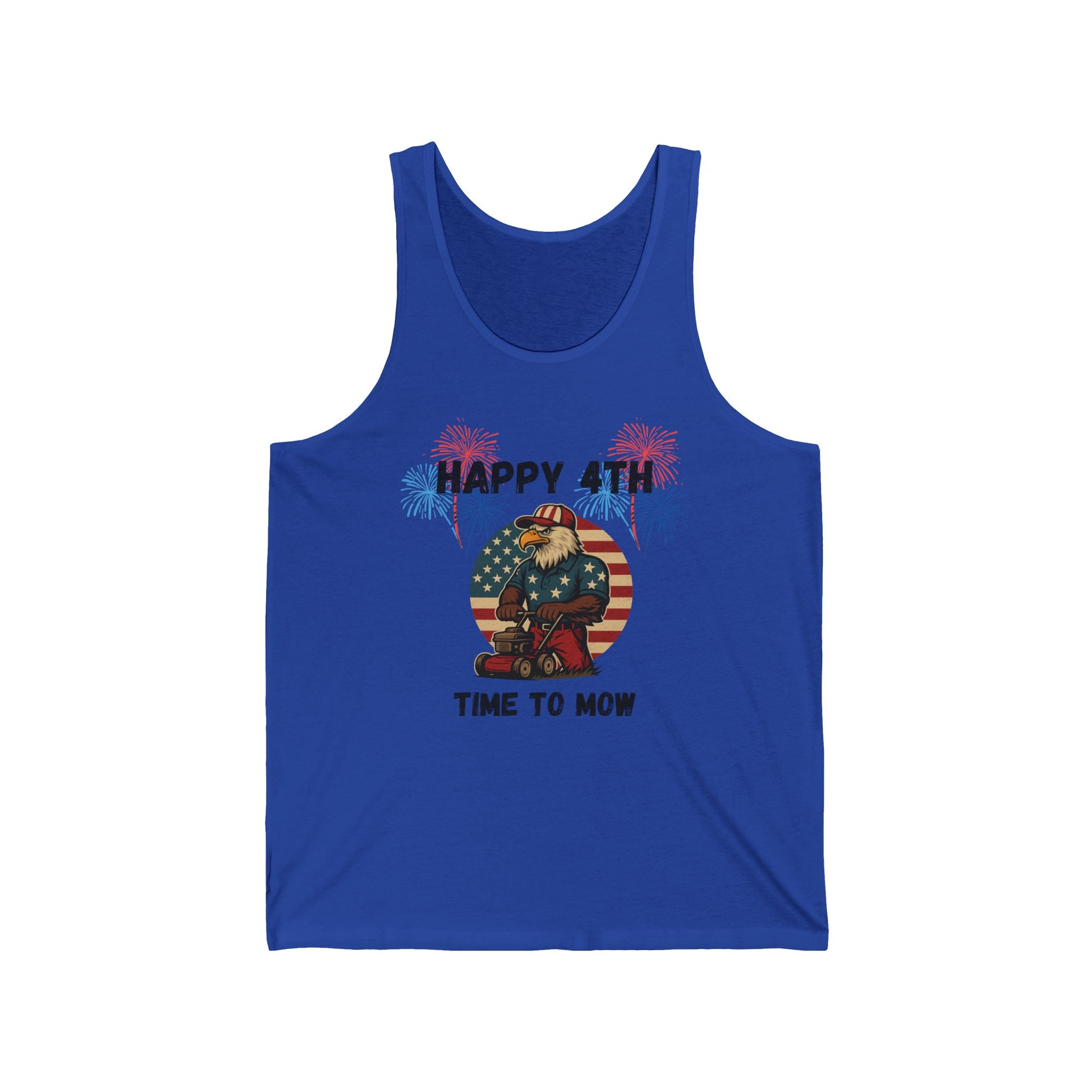 Fourth of July Lawn Mower Tank — "Happy 4th Time to Mow" Patriotic Tank Top
