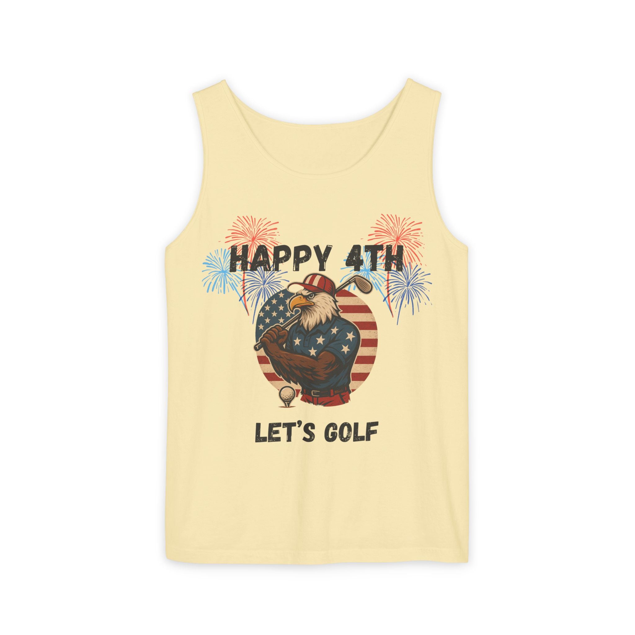 4th of July Golf Tank Top - "Happy 4th Let's Golf" Patriotic Gnome Tank