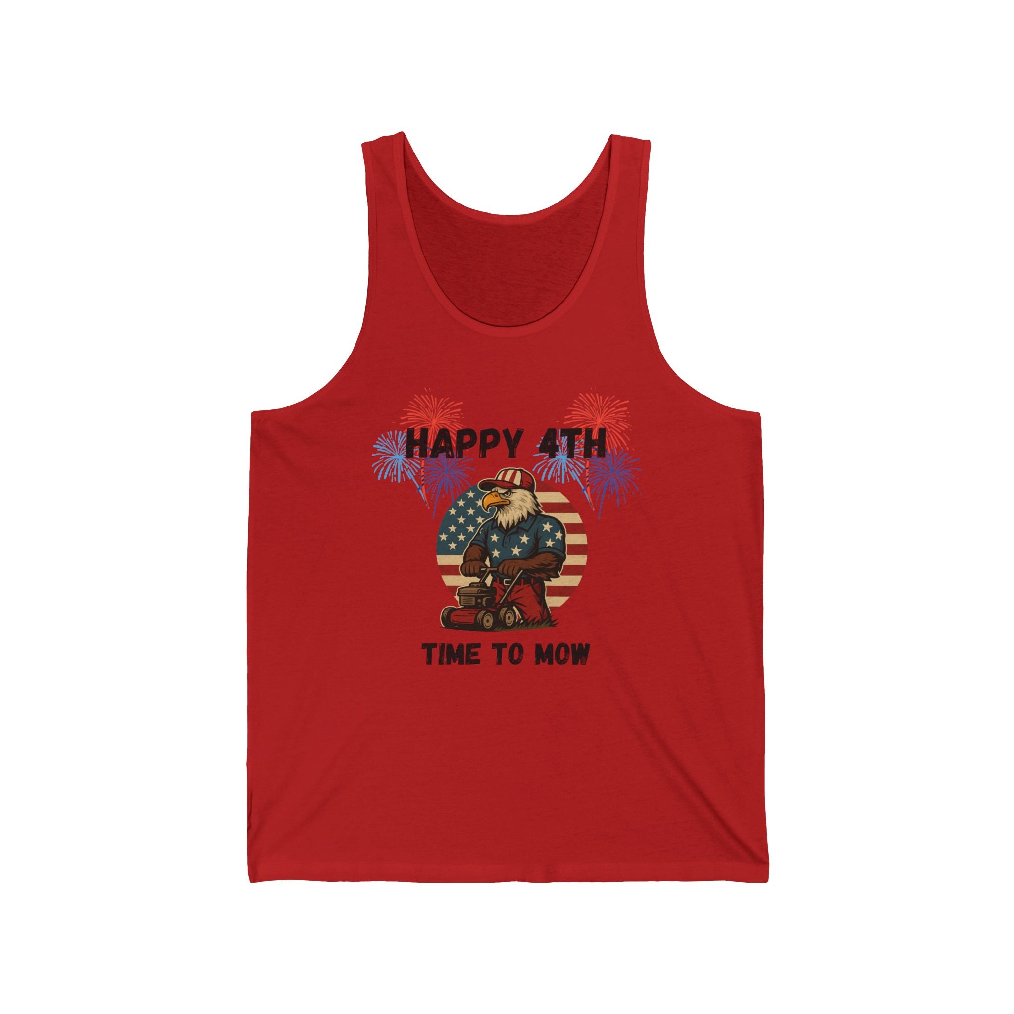 Fourth of July Lawn Mower Tank — "Happy 4th Time to Mow" Patriotic Tank Top