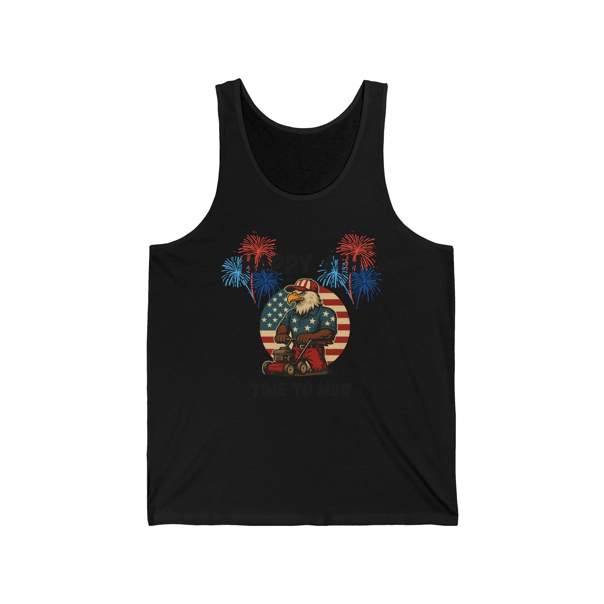 Fourth of July Lawn Mower Tank — "Happy 4th Time to Mow" Patriotic Tank Top
