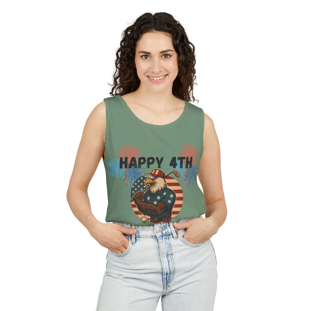 4th of July Golf Tank Top - "Happy 4th Let's Golf" Patriotic Gnome Tank