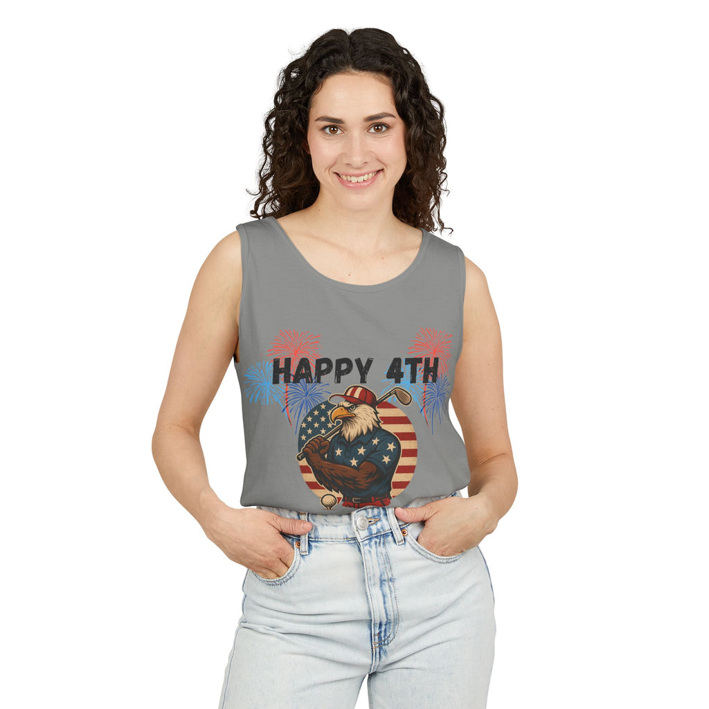 4th of July Golf Tank Top - "Happy 4th Let's Golf" Patriotic Gnome Tank