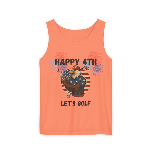 4th of July Golf Tank Top - "Happy 4th Let's Golf" Patriotic Gnome Tank
