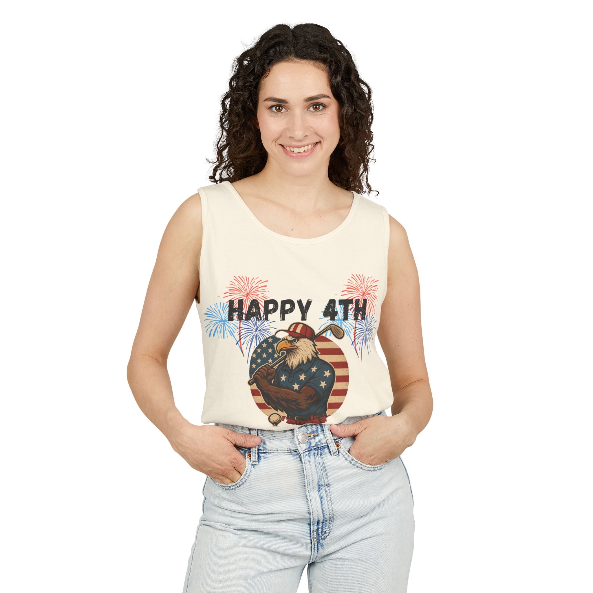 4th of July Golf Tank Top - "Happy 4th Let's Golf" Patriotic Gnome Tank