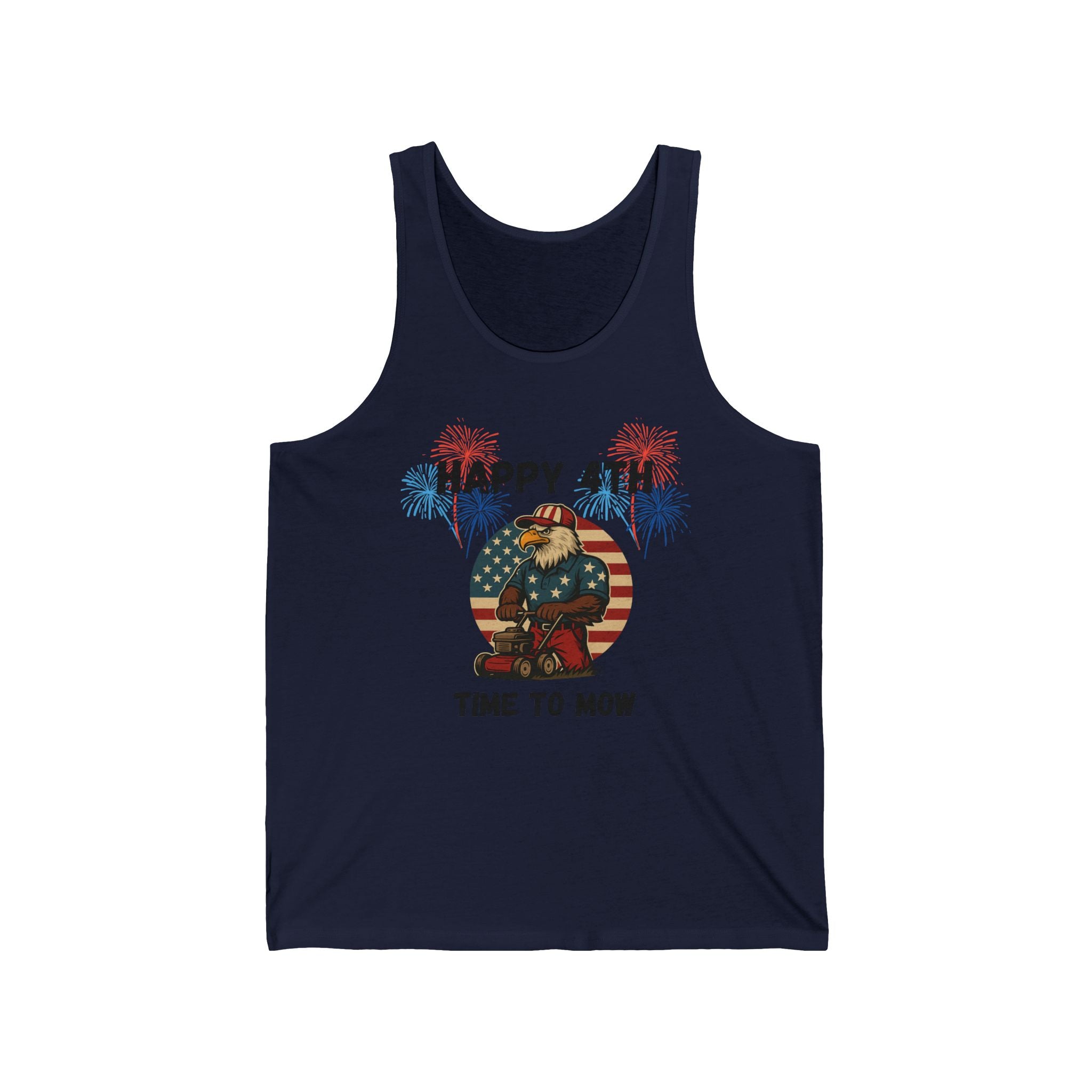 Fourth of July Lawn Mower Tank — "Happy 4th Time to Mow" Patriotic Tank Top